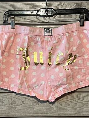 Juicy Couture Pink Polka Dot Sleep Lounge Cotton Shorts with Gold Logo Y2K